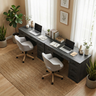 HOMCOM 55" Farmhouse Executive Desk with Drawers - Black Wood Grain-Anti-tipping kits and non-slip foot pads ensure safety for family use