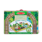 Melissa & Doug 17-Piece Wooden Take-Along Tabletop Railroad - 3 Trains, Truck, Play Pieces, Bridge-Set up a bridge, mountain tunnel with gondola that slides across the top, buildings, trees, animals, and railroad crossing sign