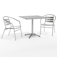 Flash Furniture 31.5'' Square Aluminum Indoor-Outdoor Table with 2 Slat Back Chairs (TLH32SQ017BCHR2)-Aluminum, plastic, stainless steel