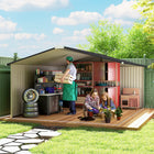 Outsunny 11' x 13' Garden Storage Shed with Foundation Kit - White-Sloped roof prevents moisture and rain from pooling
