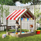 Outsunny Outdoor Kids Sandbox with Cover, Liner, Blackboard, Toys, Seat and Flags - Grey-Little house design and playset encourages imaginative play 