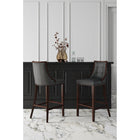 Manhattan Comfort Fifth Avenue 19" Traditional Faux Leather Upholstered Barstool - Pebble Grey-Frame Made of Solid Beech Wood with Rich Walnut Finish