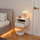 HOMCOM Floating Nightstands with Charging Station - White - Set of 2-Versatile modern style, great as bedside table or side table in the living room or hallway