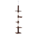 PawHut 102" 5-Tier Floor-to-Ceiling Cat Tree with Scratching Post - Brown-Five different tiers for your cat to sit, play, relax and sleep 