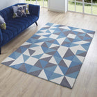 Modway Kahula Geometric Triangle Mosaic Area Rug - 5 ft W x 8 ft L - Blue White/Grey-Tight Low Pile Weave