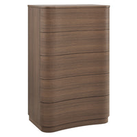 Modway Mirae 5-Drawer Curved Dresser Chest of Drawers - Brushed Brown Oak-5-Drawer Vertical Chest