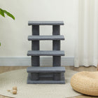 PawHut 4-Step Multi-Level Carpeted Pet Stairs with Scratching Post - Grey-Suitable for older, arthritic, or recovered pets 
