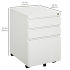 Vinsetto 3-Drawer Steel Letter/A4 Filing Cabinet with Lock & Wheels - White-5 casters, with 2 lockable casters and 1 center support caster for extra safety   
