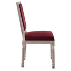 Modway Court French Vintage Performance Velvet Dining Side Chair - Natural/Maroon-Fluted Solid Wood Frame