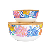 Maxwell & Williams Sunburst Round Serving Bowls with Wooden Lids-Handwashing Recommended