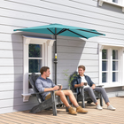 Outsunny Half-Round Patio Umbrella with Crank and Vent - 9.8' - Light Blue-Convenient set up and take down with the crank handle