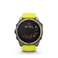 Garmin fēnix 8 - Solar Outdoor Recreation/Adventure Watches - 51 mm - Sapphire, Titanium with Amp Yellow/Graphite Silicone Band-Power up your body’s performance, endurance and resistance to injury with targeted strength training plans, real-time stamina tracking, sport-specific workouts and a full range of built-in sports apps