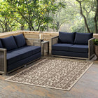 Modway Ariana Vintage Floral Trellis Indoor/Outdoor Area Rug - 8 ft W x 10 ft L - Light/Dark Beige-Tight Low Pile Weave