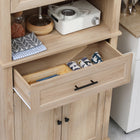 HOMCOM 72" H Modern Freestanding Kitchen Cabinet with Doors, Adjustable Shelving and Microwave Space - Oak-Materials: P2 Grade MDF, Particleboard 