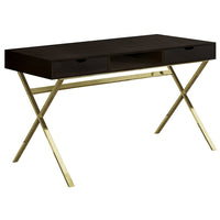 Monarch Specialties 7210 48" Computer Desk - Espresso/Gold Metal-Perfect multi-use computer desk for all laptop or tablets; easy maintainable surface finished on all sides