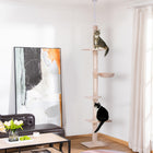 PawHut 102" 5-Tier Floor-To-Ceiling Cat Tree with Scratching Post - Beige-Scratching post to save your furniture and home from damage 