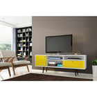Manhattan Comfort Liberty MDP and MDF 70.86"W TV Stand, White and Yellow (202AMC64)-Upon Assembly, Measures: 70.86 in. Length, 26.57 in. Height, 15.19in. Depth.
