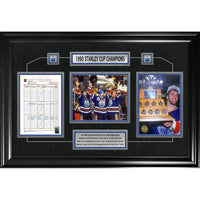 Edmonton Oilers 1990 Stanley Cup Champions Scoresheet Collage - Framed Print - 36" x 24"-Premium scoresheet framed