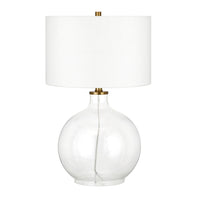 Hudson&Canal Laelia 24.75" Tall Table Lamp with Fabric Shade - Clear Glass/Brass/White-Coastal design for your living room, workspace, or bed side table
