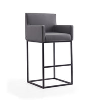 Manhattan Comfort Ambassador 21" Mid-Century Modern Faux Leather Upholstered Bar Stool - Grey and Black-Mid-Century Modern Barstool with Backseat Perfect for Bar and Kitchen Use