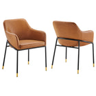 Modway Jovi Vegan Leather Dining Chair - Black/Tan - 2 Pack-Retro Modern Dining Armchair