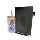 Wamaco Pineapple Mindful Collection Set - Hard Cover Fushia Journal, Be Happy Glass with Lid and Straw, Pen-Convenient – This Mindful Collection has an abundant of lined pages for your thoughts, goals and lists.