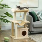 PawHut 39.25" Multi-Level Cat Tree Tower with Scratching Post - Beige-Covered in soft and comfortable plush fabric 