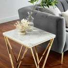Modway Vertex Gold Metal Stainless Steel End Table - Gold White-Artificial Marble Tabletop