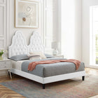 Modway Alexandria Tufted Performance Velvet Twin Platform Bed with Black Wood Legs - White-Wood Slat Support System