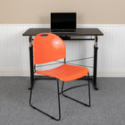 Flash Furniture HERCULES Orange Ultra-Compact Stack Chair with Black Powder Coated Frame-Black Sled Base Frame with non-marring plastic floor glides