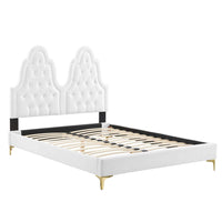 Modway Alexandria Tufted Performance Velvet Twin Platform Bed with Gold Metal Legs - White-Tufted Twin Bed Frame