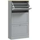 HOMCOM Modern Shoe Cabinet with 3 Flip Drawers for 12-18 Pairs - Grey-Three flip drawers store 12-18 pairs of shoes with max size CA 11