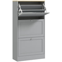 HOMCOM Modern Shoe Cabinet with 3 Flip Drawers for 12-18 Pairs - Grey-Three flip drawers store 12-18 pairs of shoes with max size CA 11