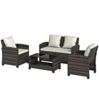 Outsunny 4-Piece Patio Conversation Set with Cushions - Beige-Small patio set includes a loveseat, two chairs and a coffee table for flexible layouts