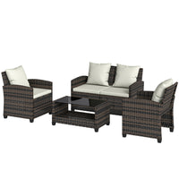 Outsunny 4-Piece Patio Conversation Set with Cushions - Beige-Small patio set includes a loveseat, two chairs and a coffee table for flexible layouts