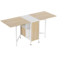 HOMCOM 67" Drop Leaf Folding Dining Table with Storage Shelves for 4 - Oak-A space-saving choice for a small kitchen or dining room