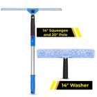 Gritt Commercial Pro Window Washing Cleaning Kit with - 14" Squeegee - 14" Washer - 20" Pole- 2 Pack-Handle swivels 180° to reach tight corners, edges and sills