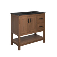 Modway Ashlyn 36" Wood Bathroom Vanity - Walnut/Black-Solid Mindi Wood