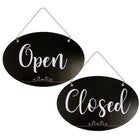 Cosco Indoor Open and Closed Sign with Chain - 8" x 12" - Black and White-This open and closed sign clearly displays business status to customers with bold, easy-to-read messaging
