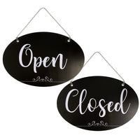 Cosco Indoor Open and Closed Sign with Chain - 8" x 12" - Black and White-This open and closed sign clearly displays business status to customers with bold, easy-to-read messaging