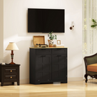 HOMCOM Tilt Out Trash Sideboard Buffet Cabinet with Hidden Garbage Space & Drawers - Black-Solid particleboard with easy-to-clean melamine surface 