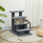 PawHut 4-Step Multi-Level Carpeted Pet Stairs with Scratching Post - Grey-Promotes your cat's natural desire to hunt and play while saving your furniture from destruction 