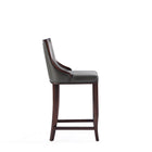 Manhattan Comfort Emperor 19" Traditional Faux Leather Upholstered Bar Stool - Pebble Grey - 2 Pack-Seat Height: 27"