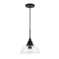 Hudson&Canal Magnolia 10.75" Wide Pendant with Glass Shade - Blackened Bronze/Seeded-Modern and contemporary design for your entryway, foyer, or kitchen