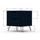 Manhattan Comfort Rockefeller Mid-Century Modern Tall Dresser and Nightstand Set - Tatiana Midnight Blue-Includes Spacious Drawers With Simple .75 Gliding Mechanism.