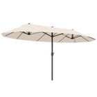 Outsunny Extra-Large Double-Sided Patio Umbrella with Twin Canopy and Crank - 15' - Beige-15ft long double-sided canopy umbrella keep shaded on any balcony, terrace, garden market or others