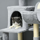 PawHut 70" Cat Tree Tower with Condo and Hammock - Bluish Grey-Made from particle board with an anti-tipping strap for stability 
