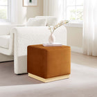 Modway Tilden 17" Square Performance Velvet Upholstered Ottoman - Rust/Natural-Rubberwood Plinth Base