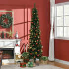 HOMCOM 7.5' Artificial Slim Christmas Tree with Pine Cones - Green-Its pencil shape makes it an excellent option for small rooms or as a second tree in an entryway, as it doesn't take up much floor space 