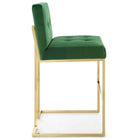 Modway Privy Gold Stainless Steel Performance Velvet Bar Stool - Gold Emerald-Elegant Biscuit Tufting